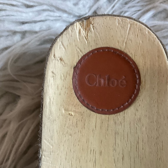 Chloe Gray Suede Leather Studded Round-Toe Slip On Wooden Sole Clog Mules Sz 40 - Picture 11 of 12